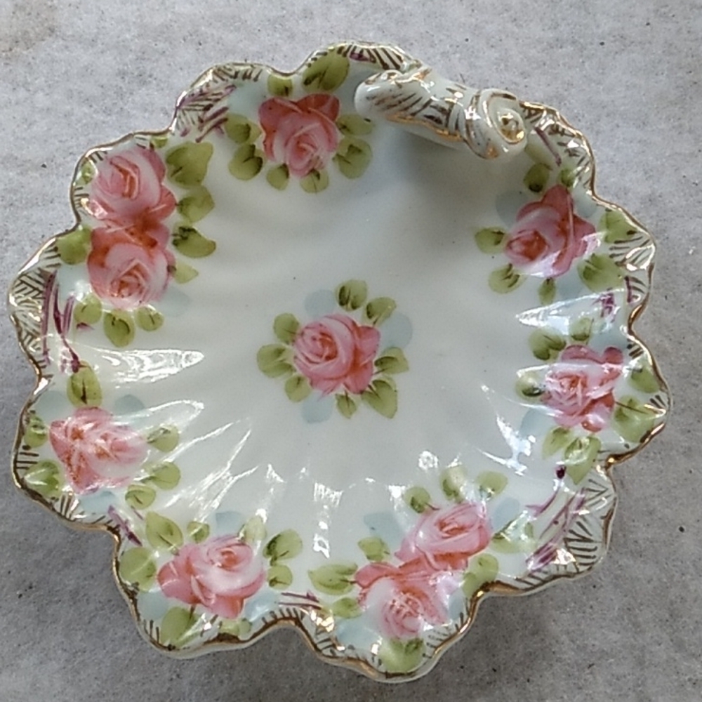 Vintage Nippon hand painted rose nut dish